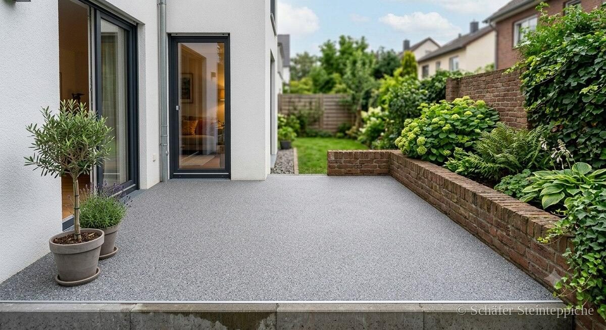 Terrasse mit grauem Steinteppich